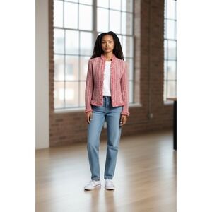 Chadwicks Womens Long Sleeves Ornate Blazer Coat‎ Pink Woven Tweed Size 4